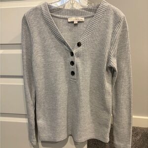 LOFT Light Gray Waffle Knit Top Small